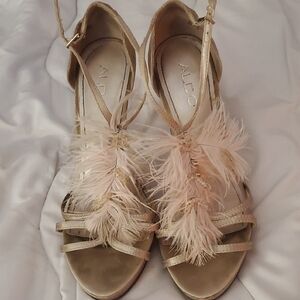 Aldo Women's Sandals with Feather Detail - Cream